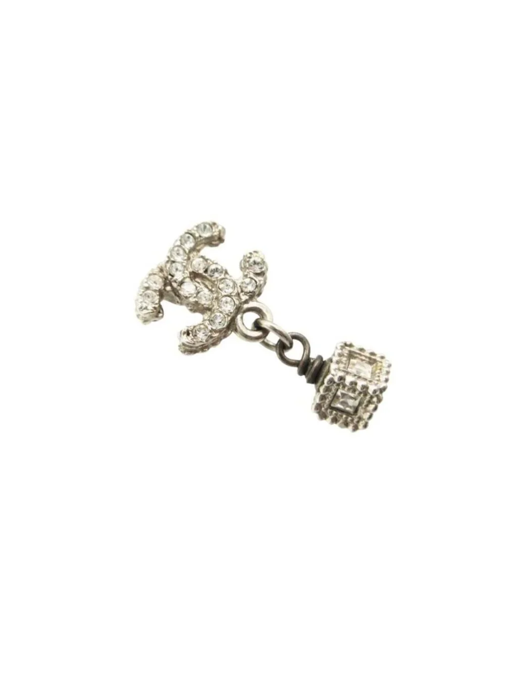 Chanel Earrings CC Logo Rhinestone Square Box Silver